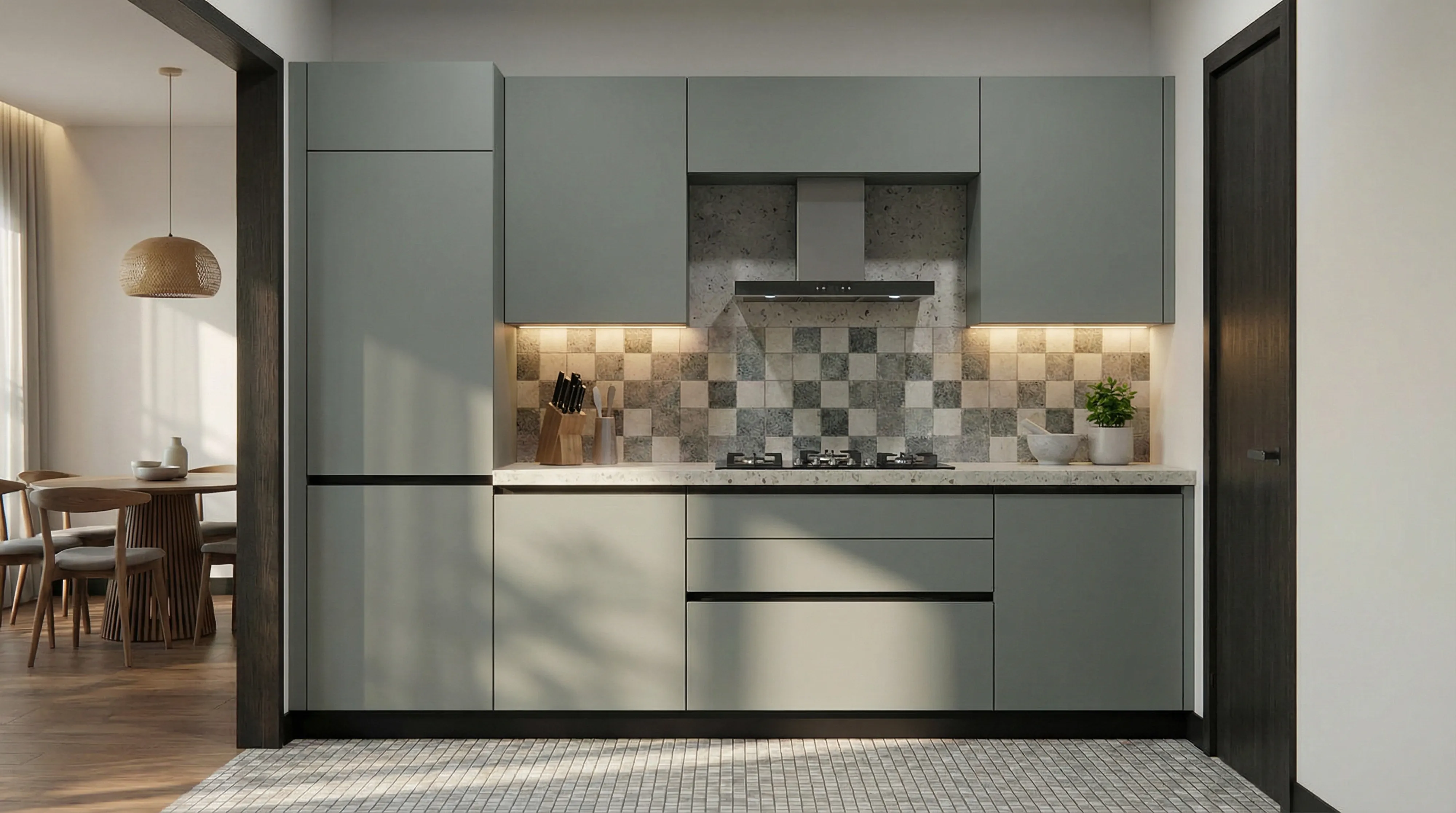 Bespoke Straight Kitchen with Acacia Green Cabinets