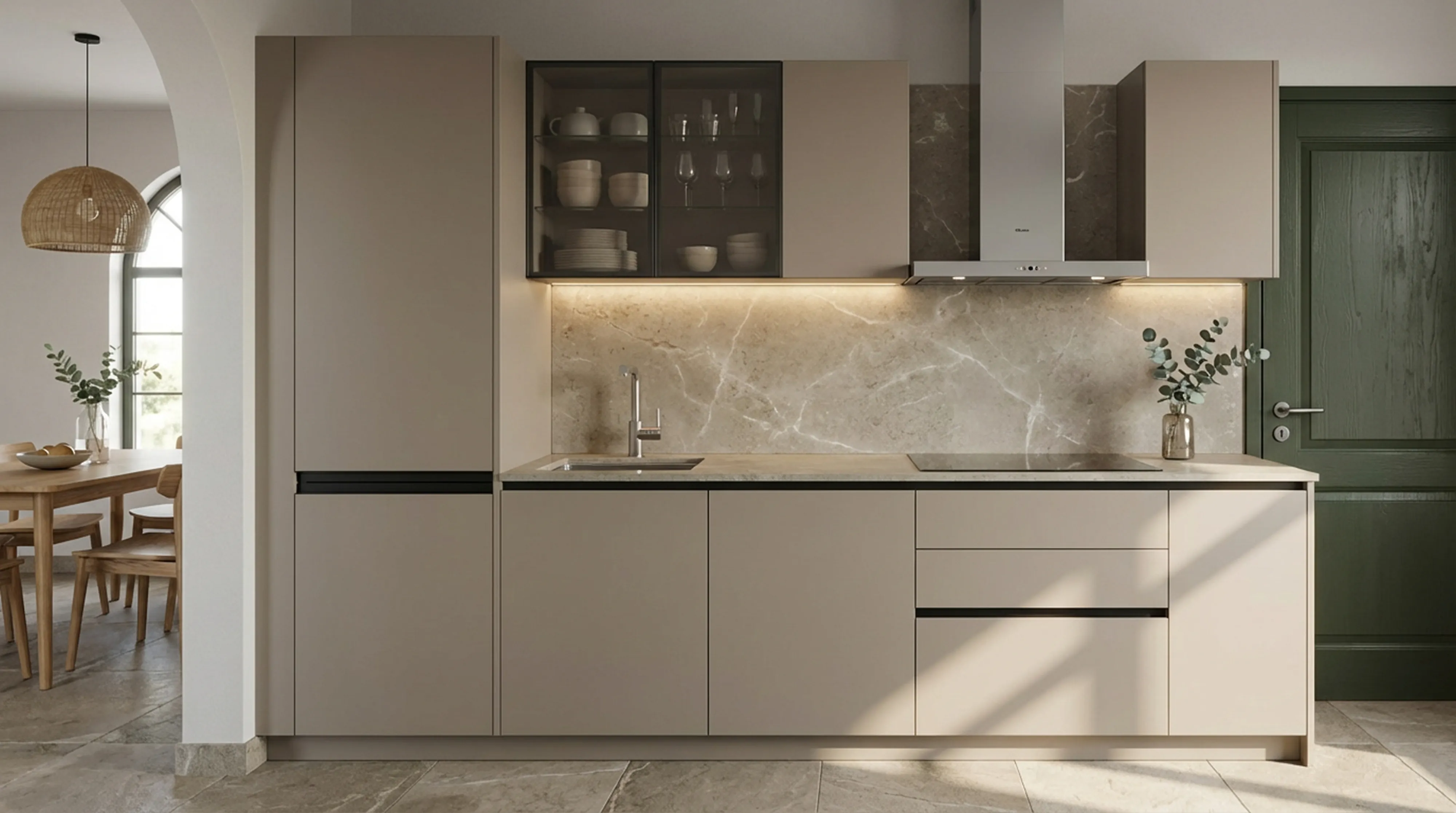 Timeless Straight Kitchen with Warm Greige Cabinets