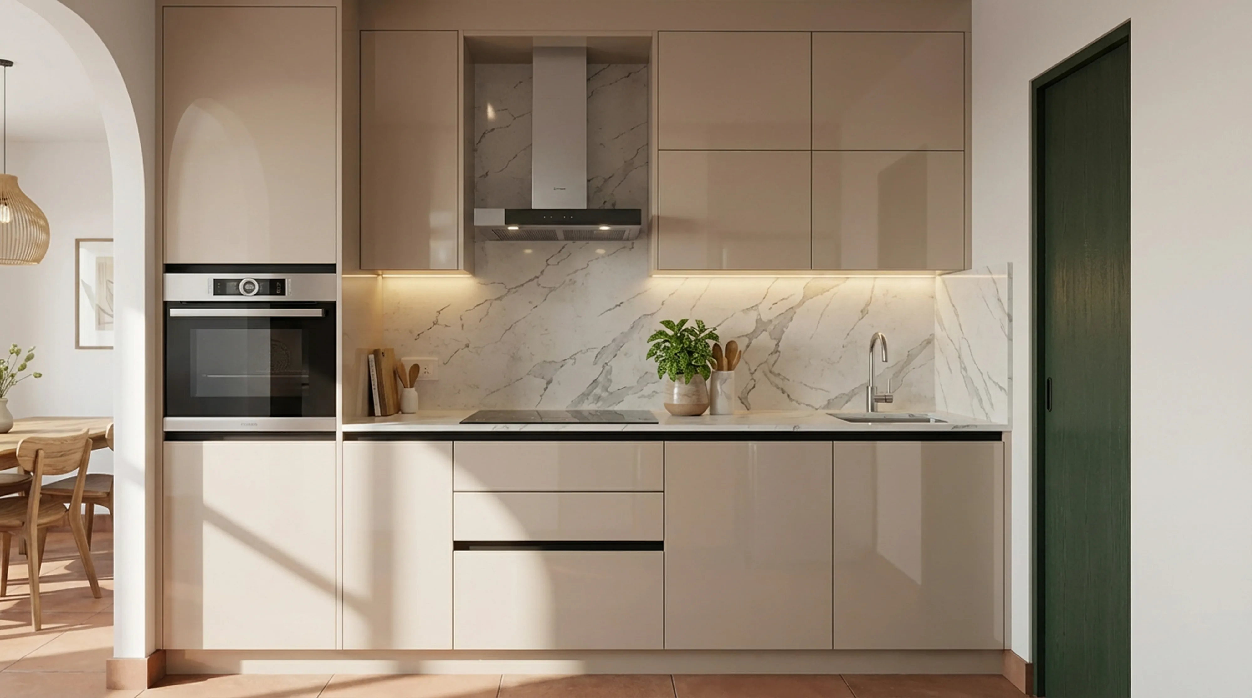 Elegant Straight Kitchen with Cappuccino Cabinets