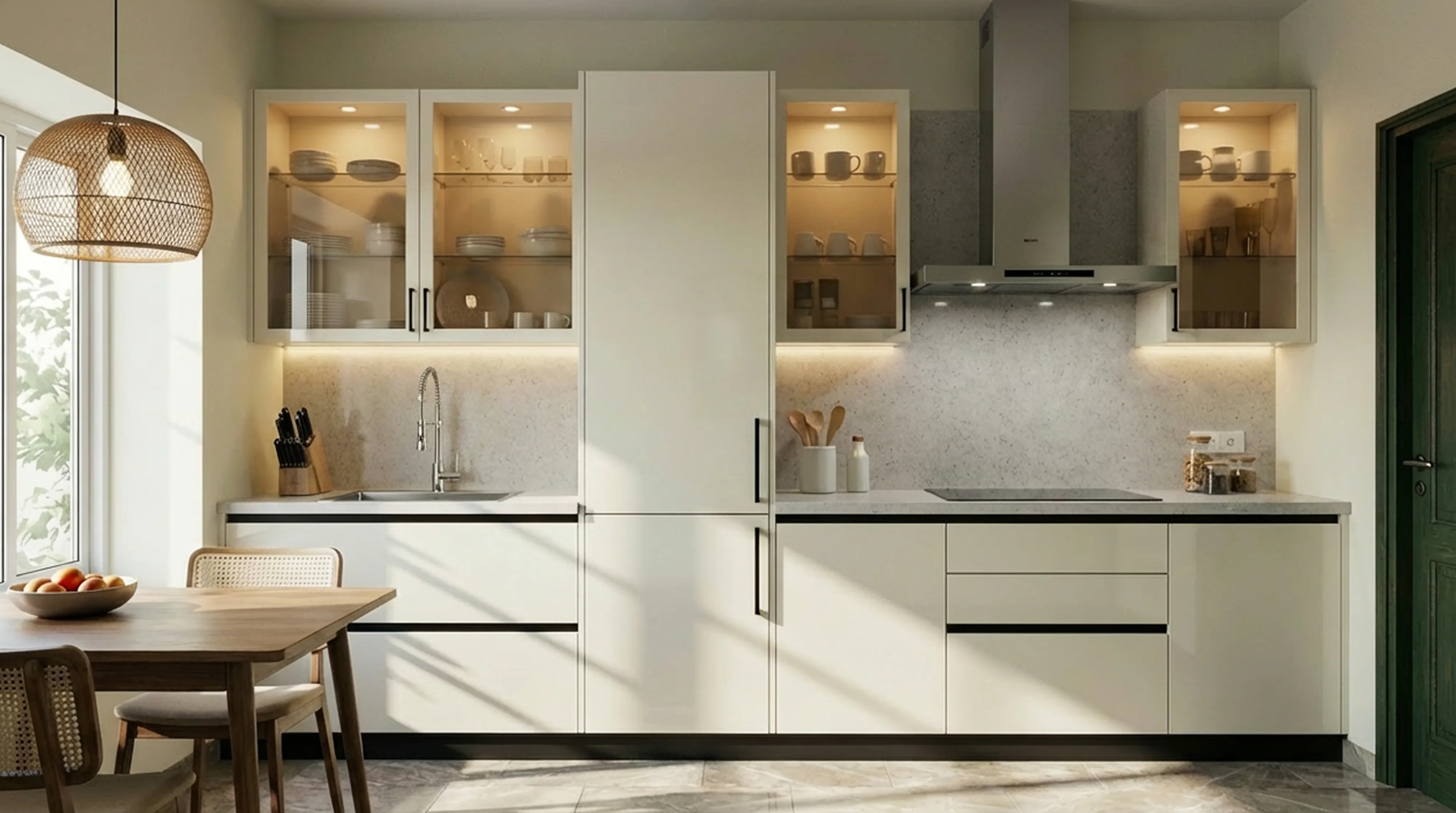 Elegant Straight Kitchen with White Cabinets