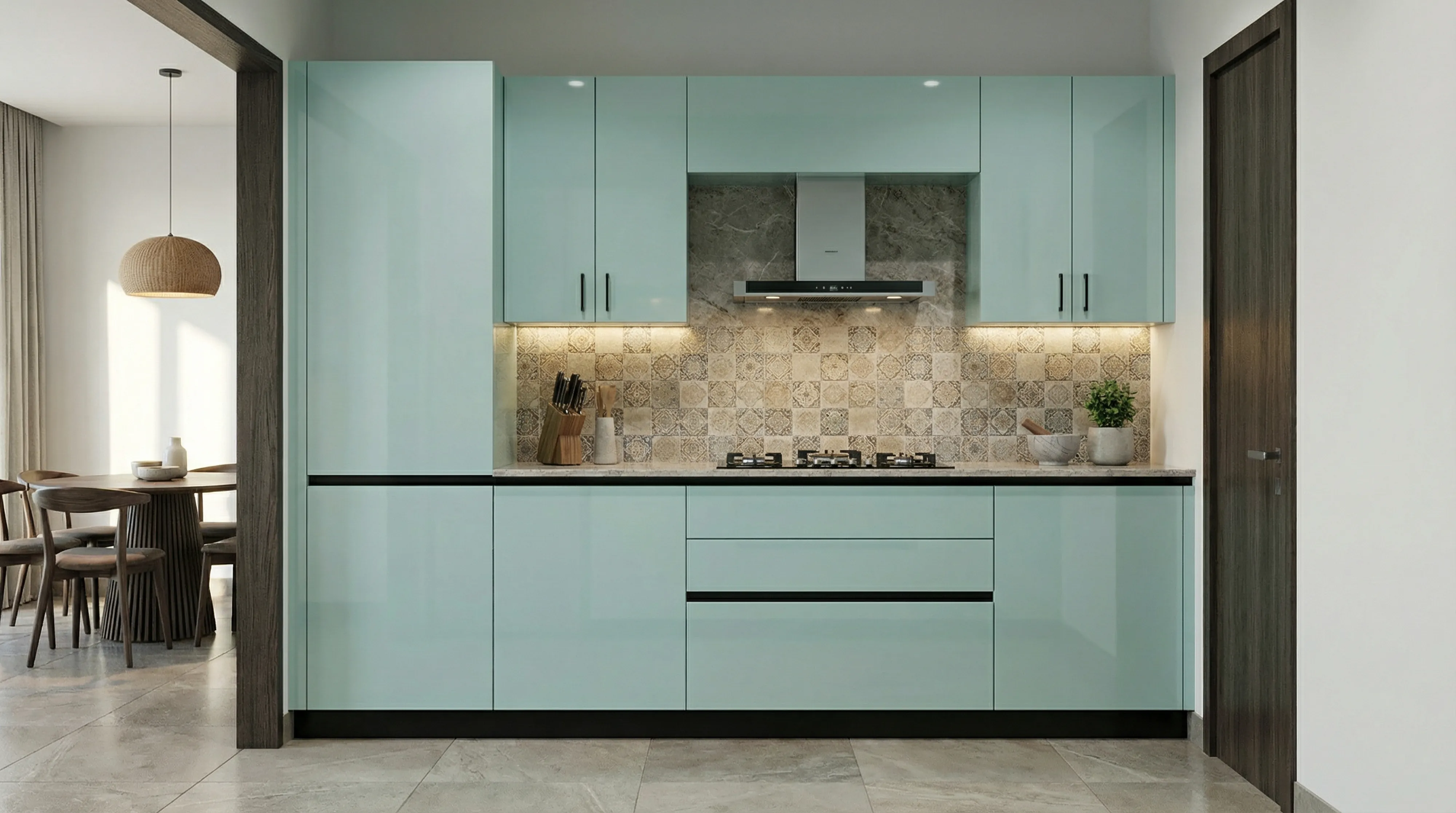 Artisanal Straight Kitchen with Mint Green Cabinets