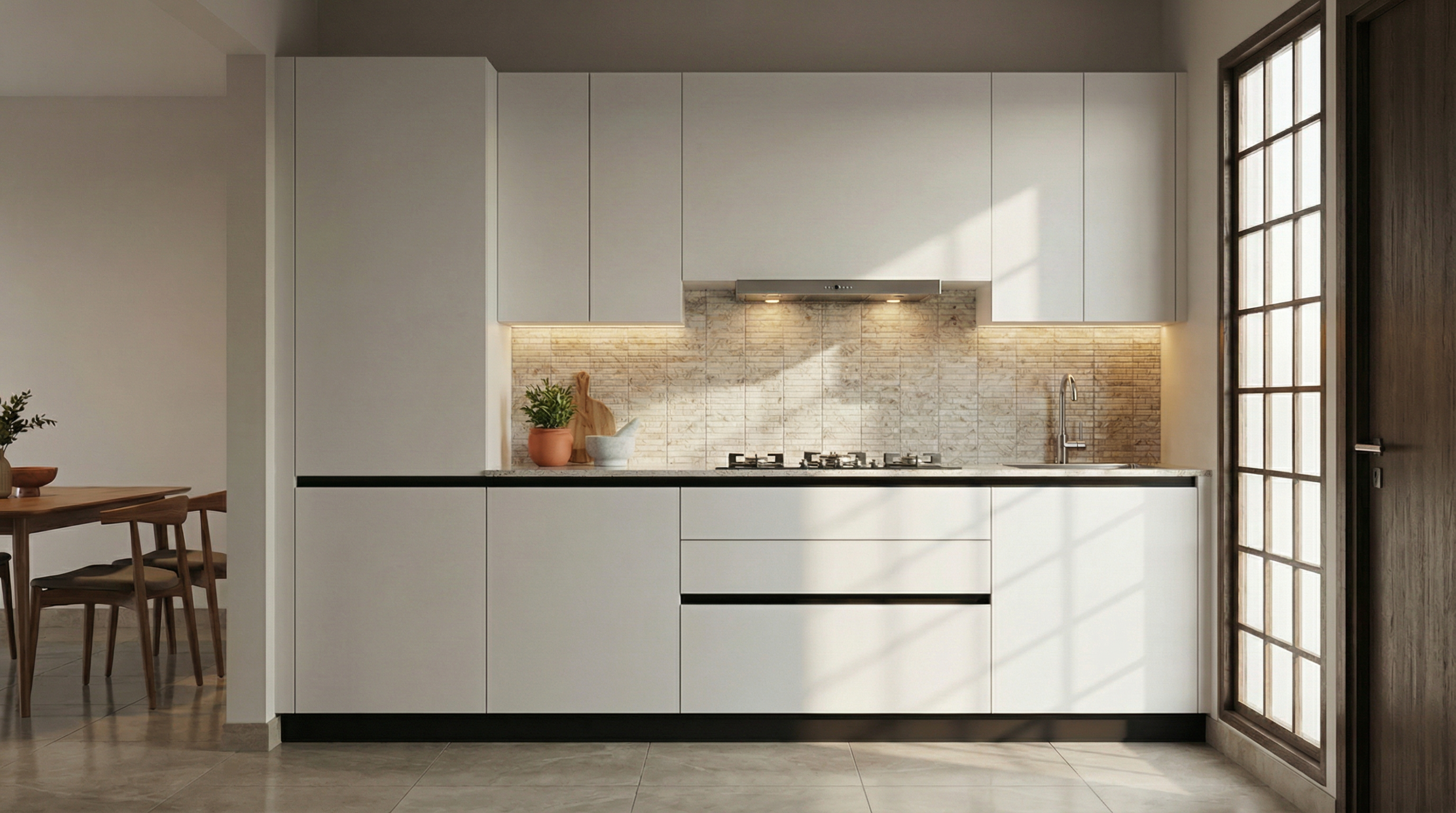 Bespoke Straight Kitchen with Matt White PU Cabinets