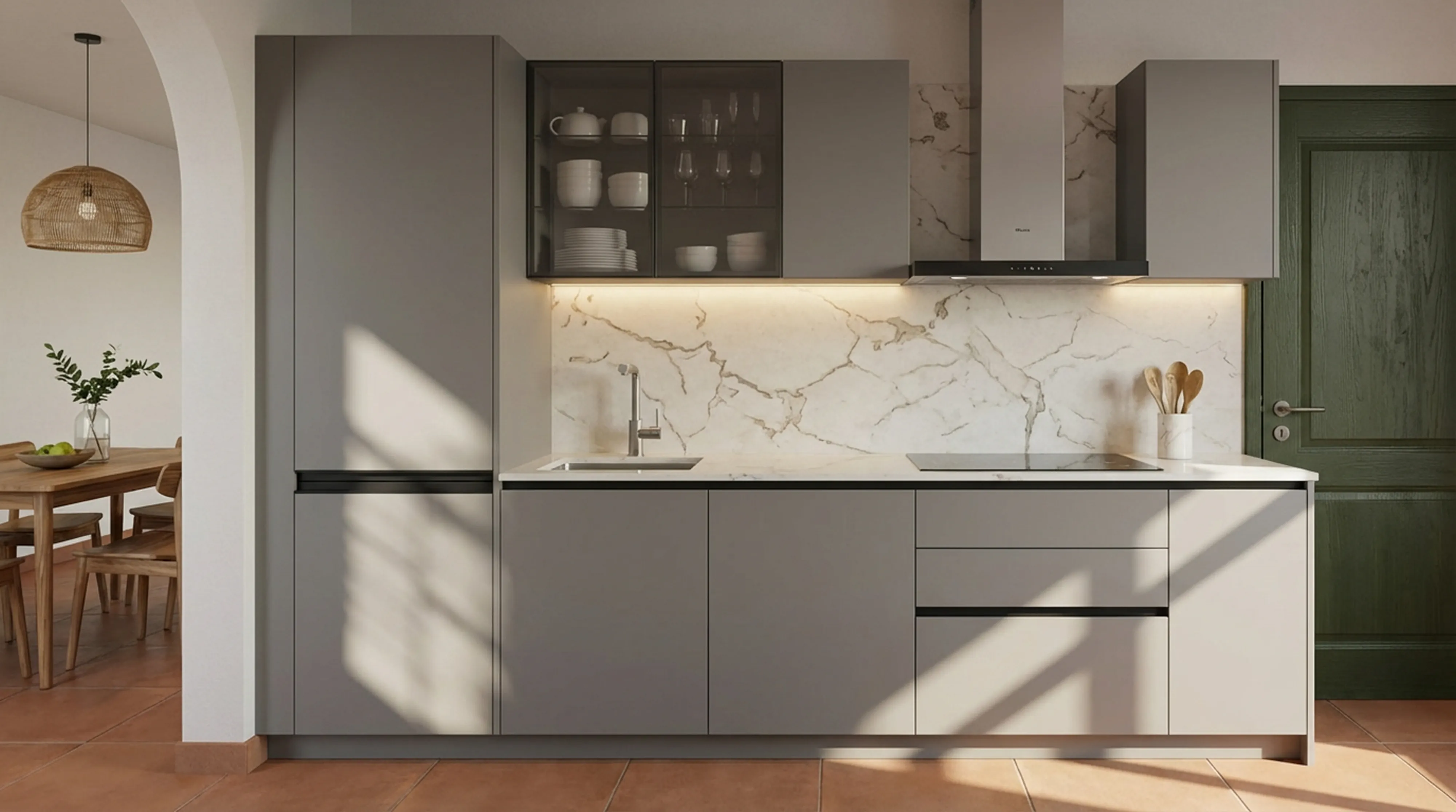 Timeless Straight Kitchen with Matt Grey PU Cabinets
