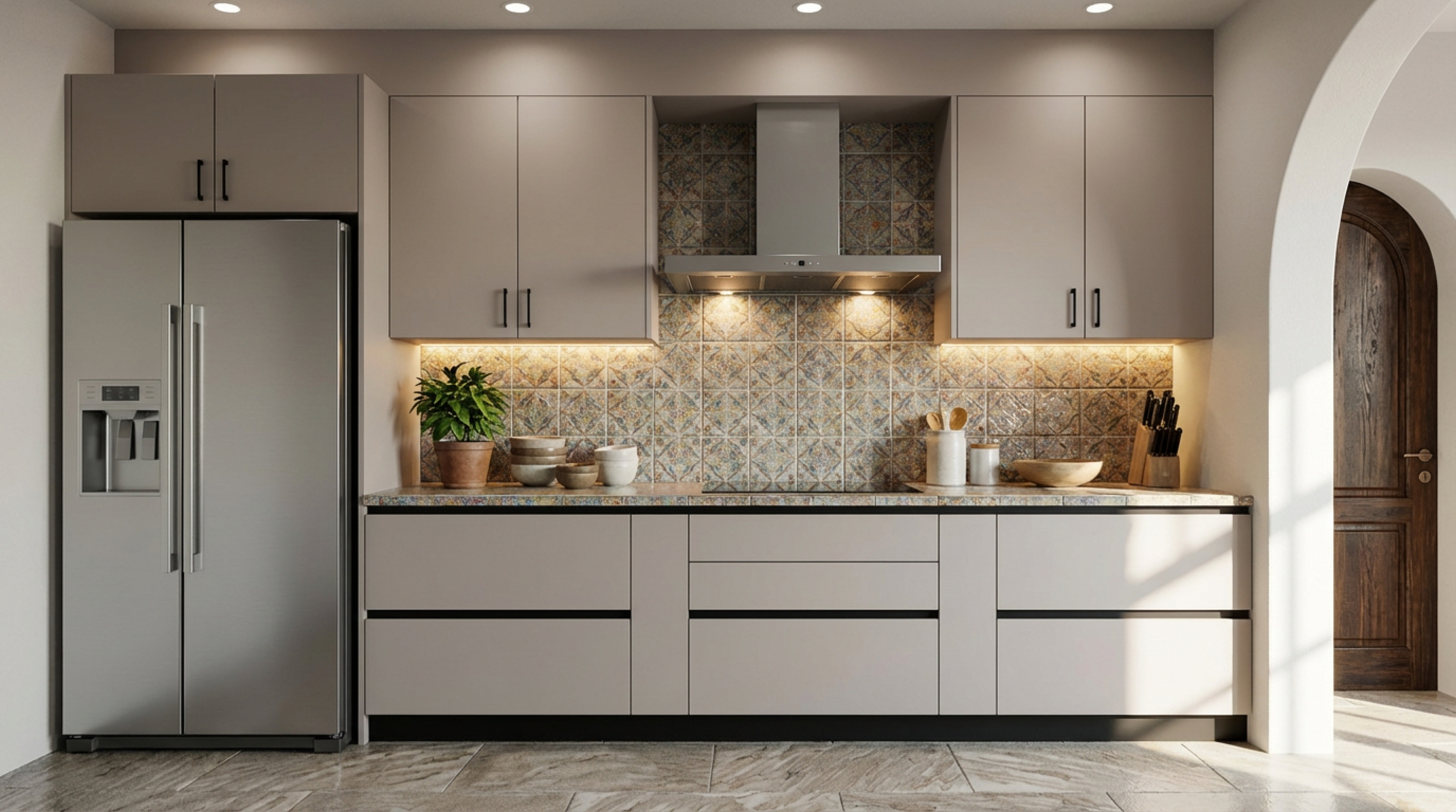 Luxury Straight Kitchen with Matt Silver PU Cabinets