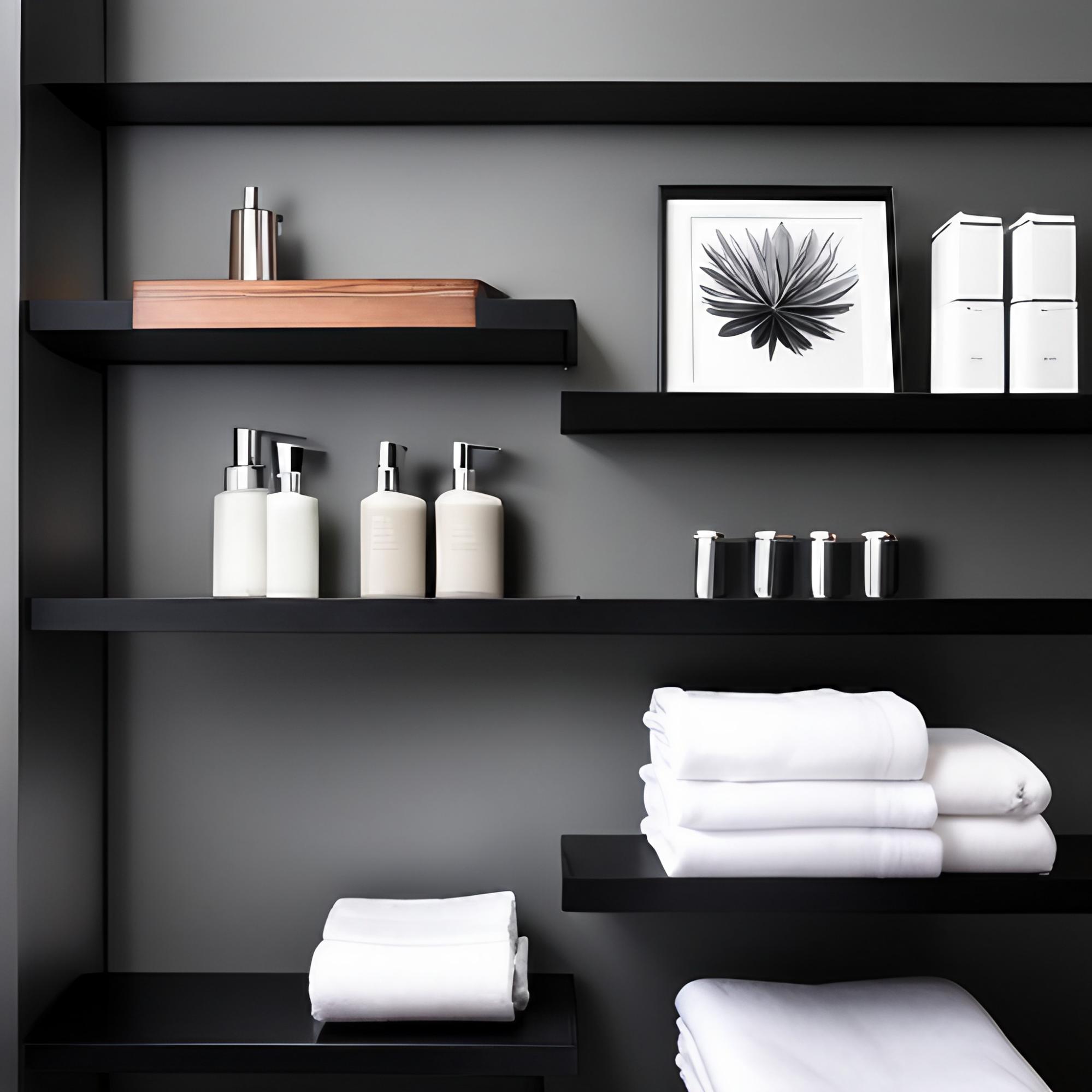 Black bathroom shelves for storage - Beautiful Homes