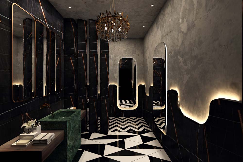 Luxurious bathroom design - monochrome colour palette & abstract tile designs - Beautiful Homes Luxurious bathroom design - monochrome colour palette & abstract tile designs - Beautiful Homes