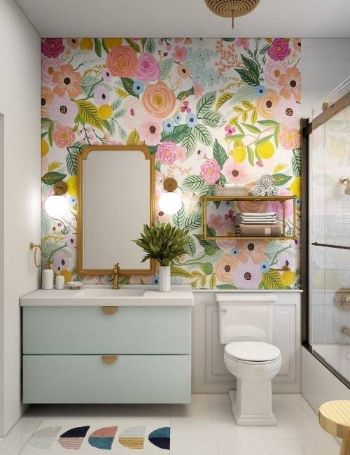 Floral fiberglass wallpaper for your bathroom interior design - Beautiful Homes