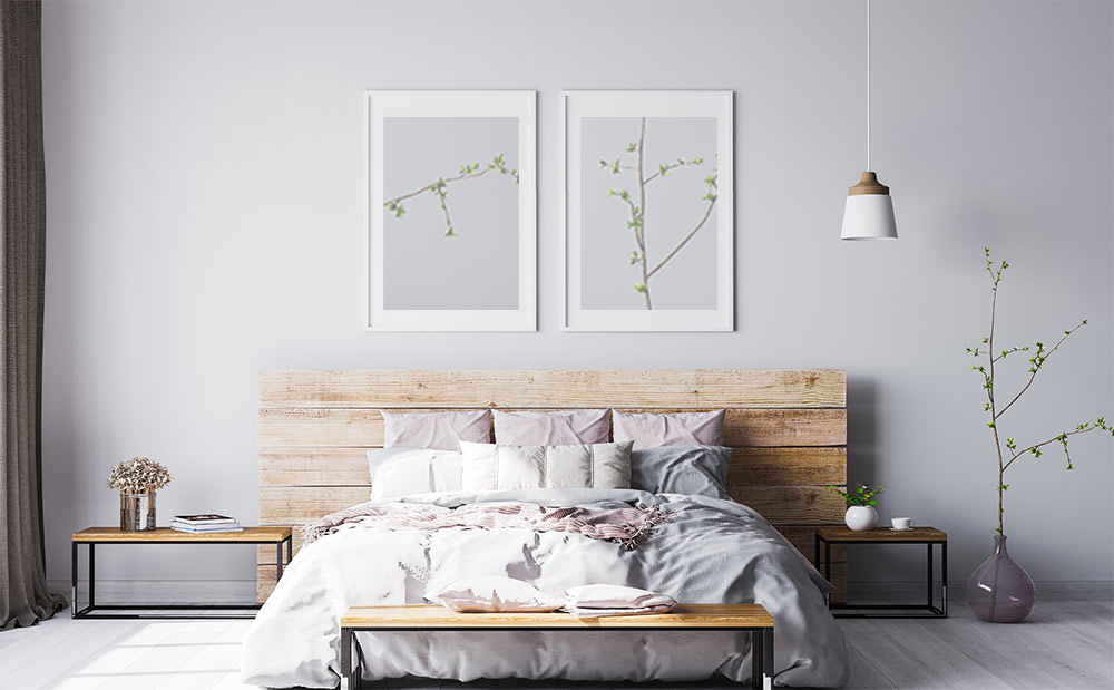 Modern bedroom interior design with wooden headboard - Beautiful Homes