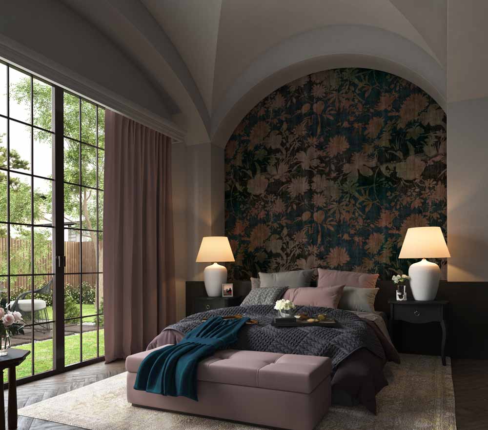 Floral wall texture interior design ideas for bedroom - Beautiful Homes