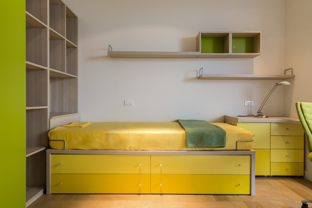Bed Design With Drawers Painted in Different Shades of Yellow - Beautiful Homes
