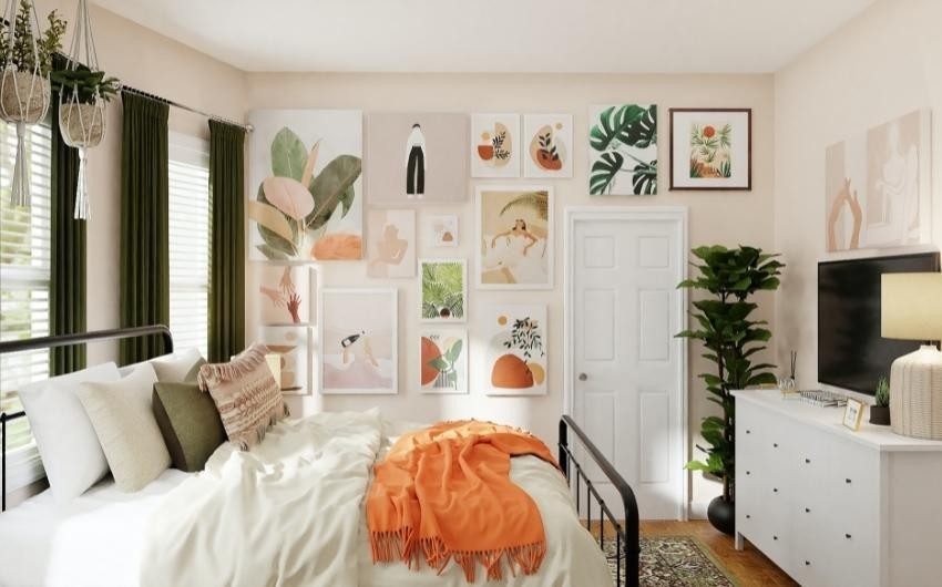 DIY bedroom design & decor with wall paintings & hanging indoor plants - Beautiful Homes