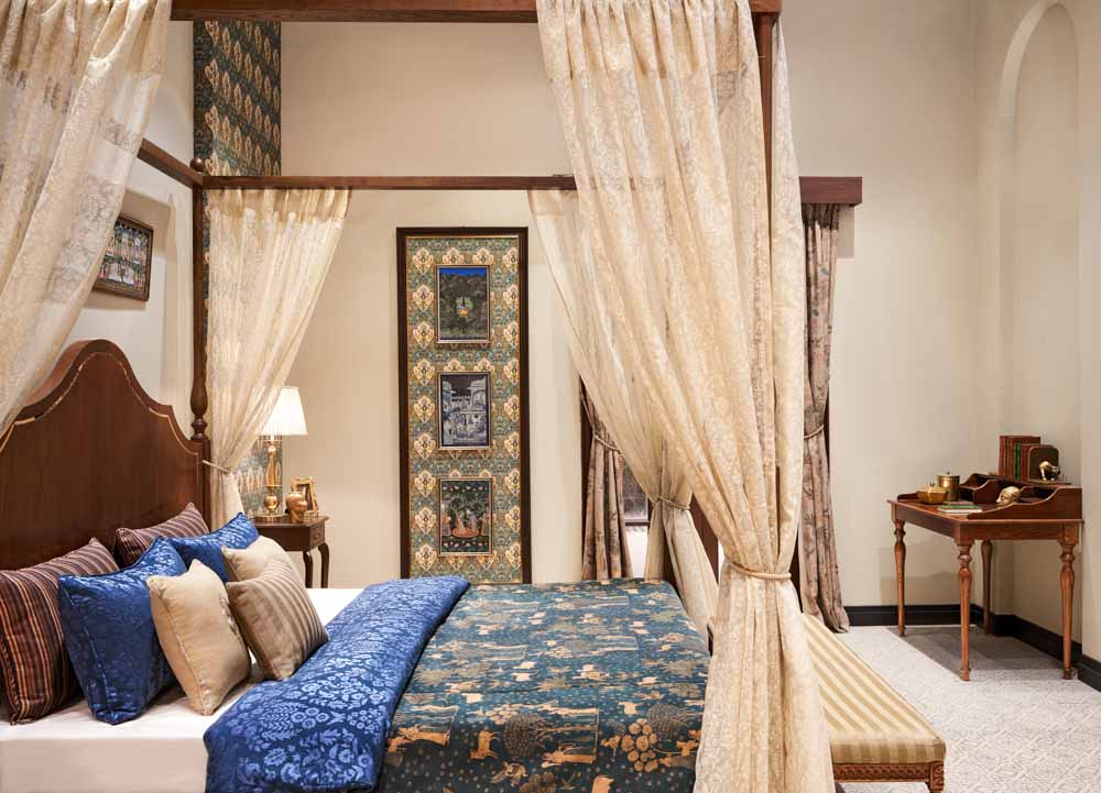 Rich linen bed & wallpaper for your luxury bedroom interiors - Beautiful Homes