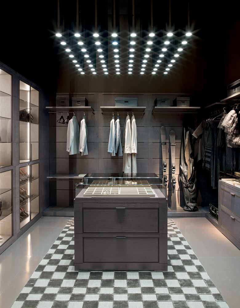 Use central island in your walk-in wardrobe design for extra storage cabinets - Beautiful Homes