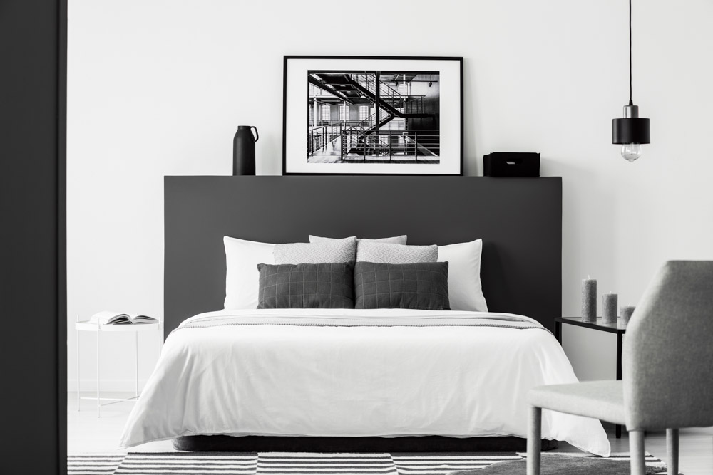Wall art & photo frames for black & white themed bedroom interior design - Beautiful Homes Wall art & photo frames for black & white themed bedroom interior design - Beautiful Homes