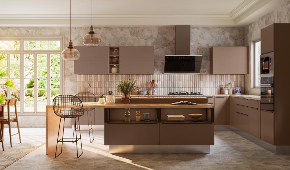 Mauve kitchen cabinet with a kitchen island - Beautiful Homes