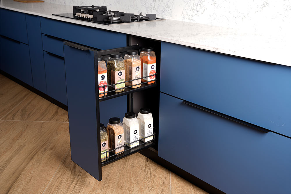 Blue countertop spice rack drawer - Beautiful Homes