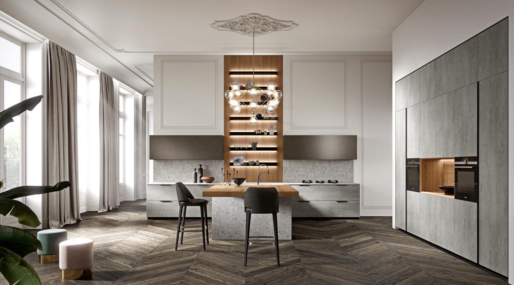 Open kitchen design with industrial colour palatte & butcher countertops - Beautiful Homes