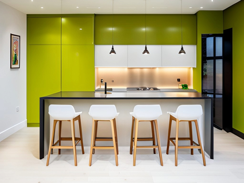 Bold coloured contemporary style kitchen design - Beautiful Homes
