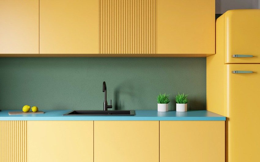 Vibrant & contrasting small kitchen colours - Beautiful Homes Kitchen renovation colour ideas - Beautiful Homes