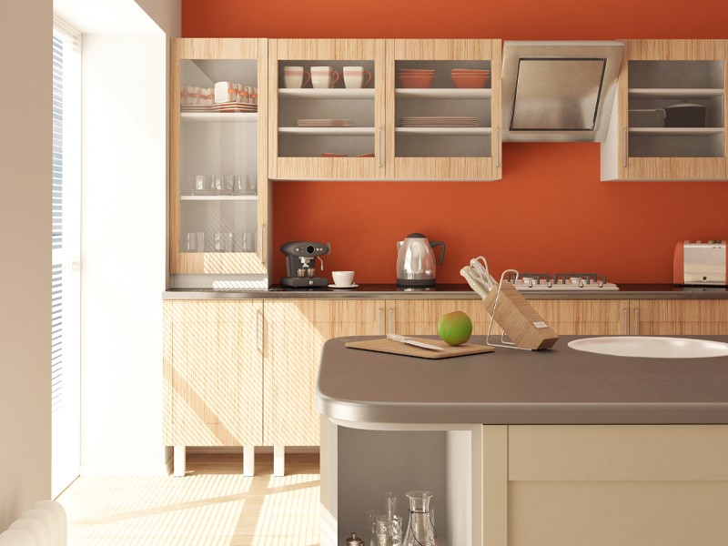 Minimalistic parallel kitchen design with white & wooden kitchen colour - Beautiful Homes