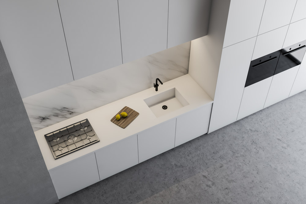 All white kitchen interior design created with marble - Beautiful Homes