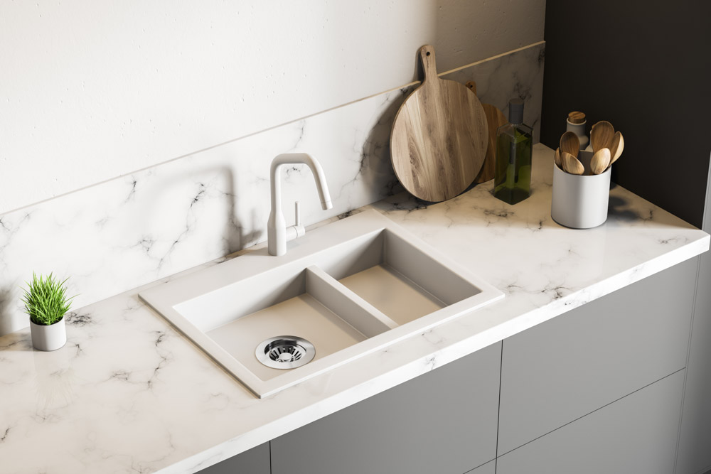 Beautiful marble kitchen sink design with neutral shades for kitchen interiors - Beautiful Homes