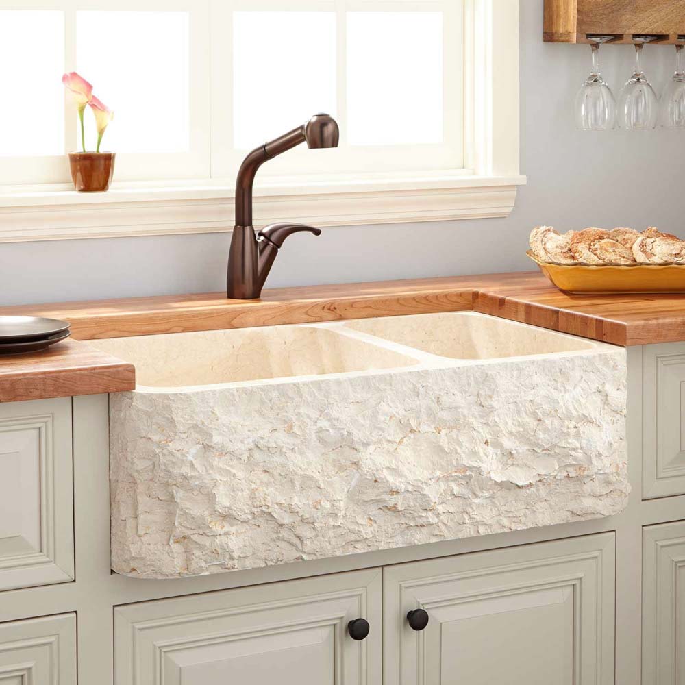 Kitchen sink design with a raw marble stone that makes a statement in the kitchen design - Beautiful Homes