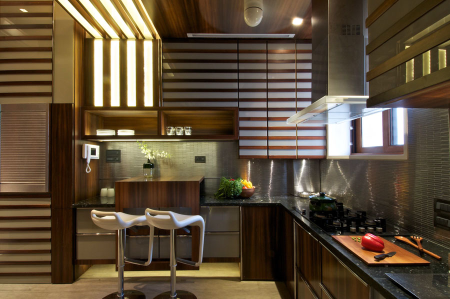 Modern Stylish Multi-Wood Kitchen With Clashing Patterned Cabinetry And Granite - Beautiful Homes