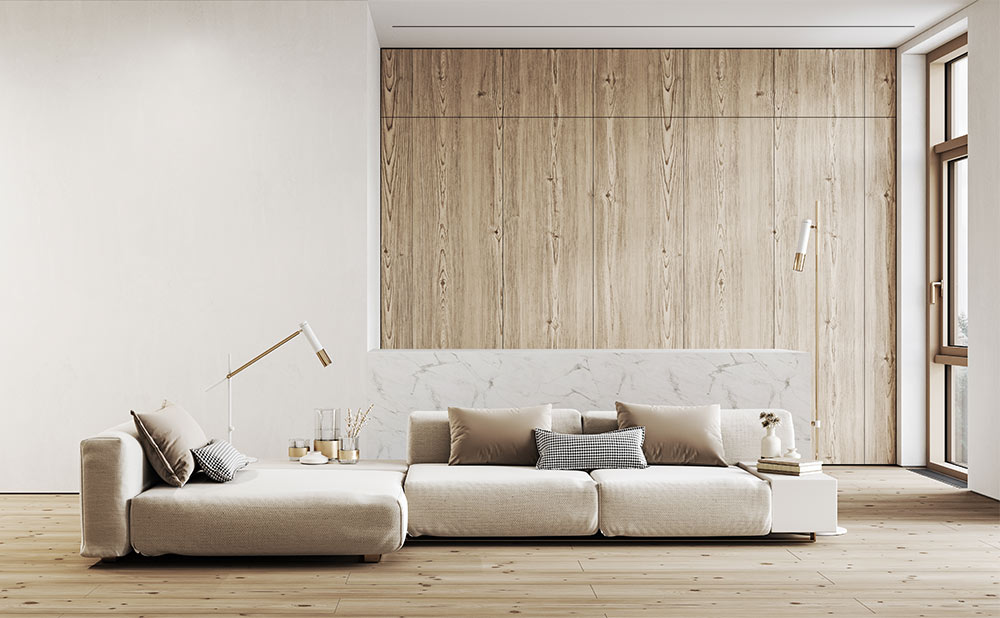 Soft muted colors for your minimalist living room interior design ideas - Beautiful Homes