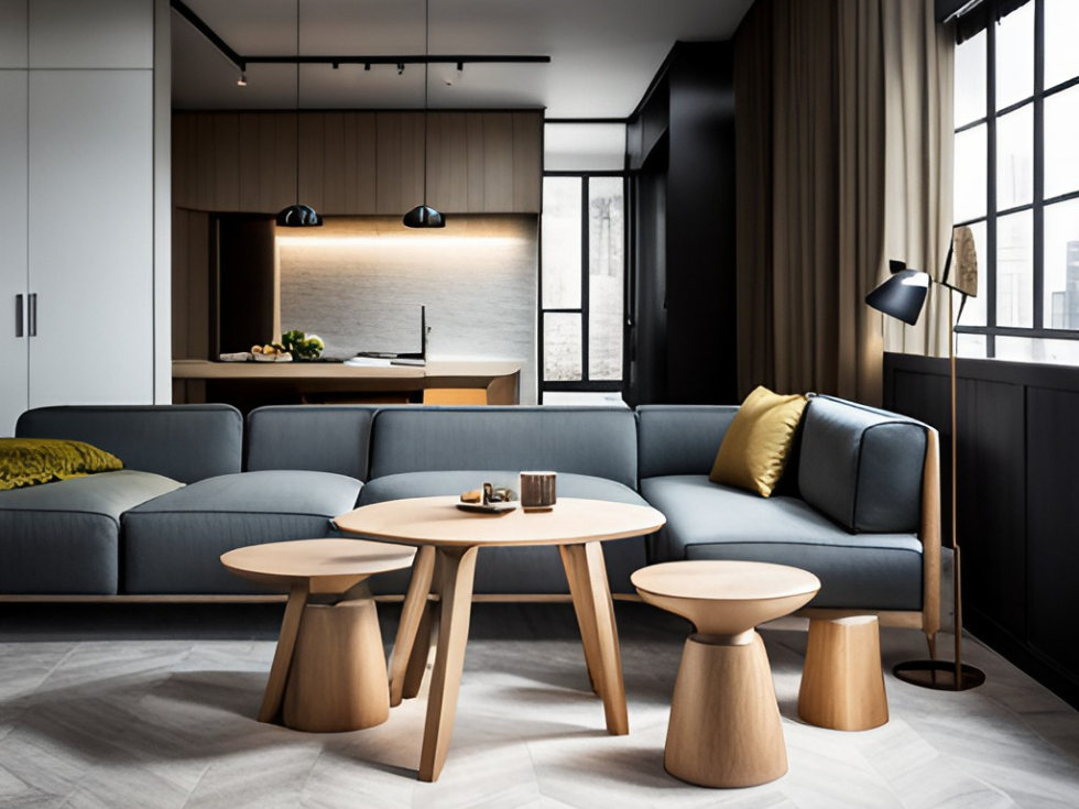 Group of stools for coffee table in small living room - Beautiful Homes