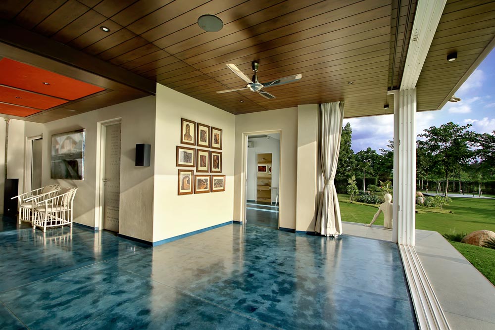 False Ceiling Design With Wood Panelling in the Semi Open Room - Beautiful Homes