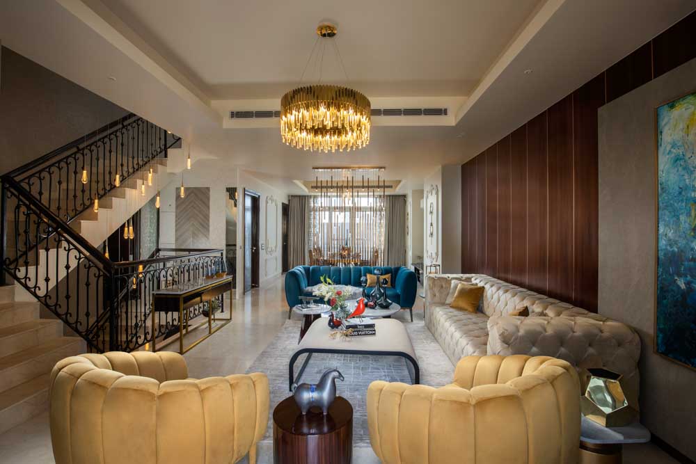 Pendant light fixtures installed near staircase add glamour to the home décor - Beautiful Homes