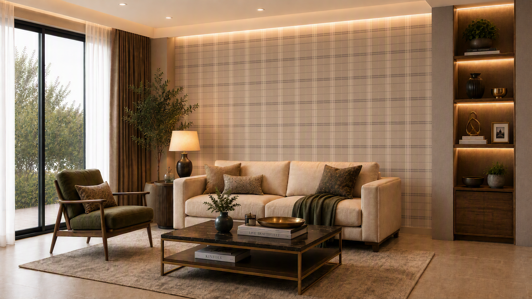 Lines & Layers 1 - Savile Check - Mushroom Taupe