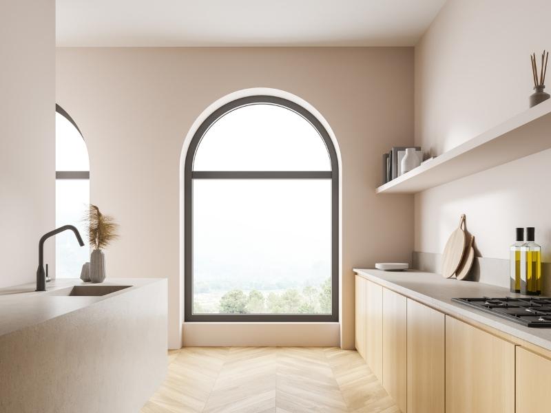 Curved window design for kitchen interiors - Beautiful Homes