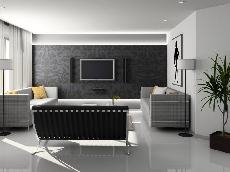 Black & white dual colour combination for living room walls - Beautiful Homes