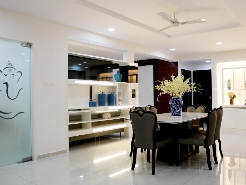 Indian dining room wall colors with partition design - Beautiful Homes